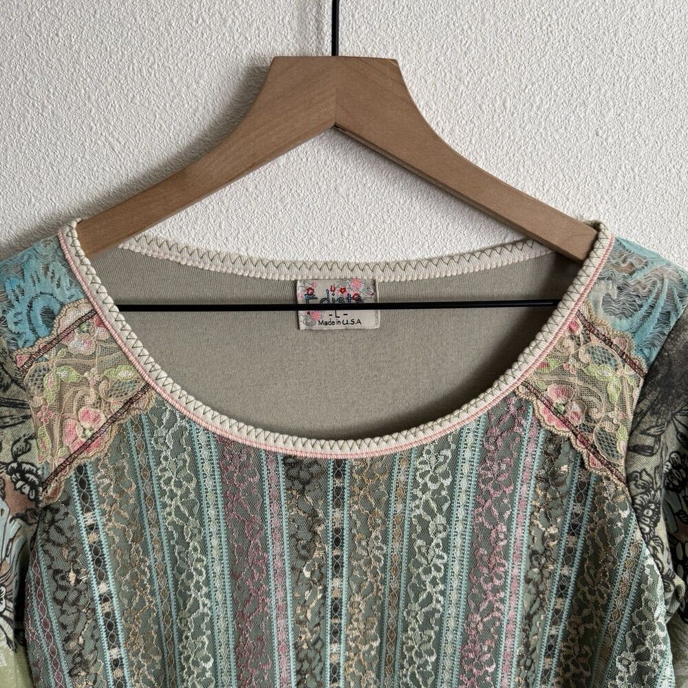 Vtg 90s‎ Lace Top Womens Large Pastel Pink Blue Phoebe Friends Festival Boho USA - Picture 5 of 16